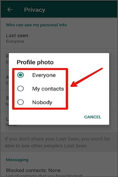 نحوه مخفی کردن عکس پروفایل از دیگران در واتس اپ